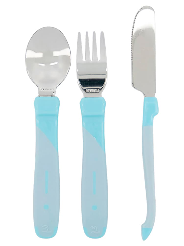 Twistshake Couverts d'Apprentissage Acier Inoxydable Dès 12 Mois - Couleur : Bleu pastel